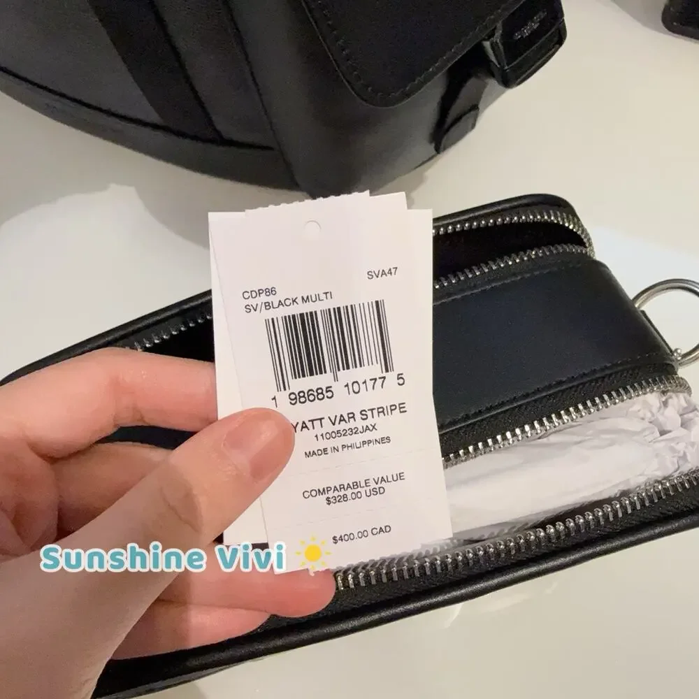 NWT Coach Wyatt Crossbody Bag Signature Canvas Varsity Stripe Black Silver CDP86 - Picture 4 of 6